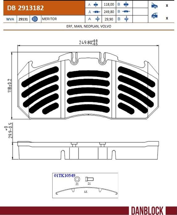 DANBLOCK DB 2913182 — Zestaw klocków hamulcowych, hamulce tarczowe