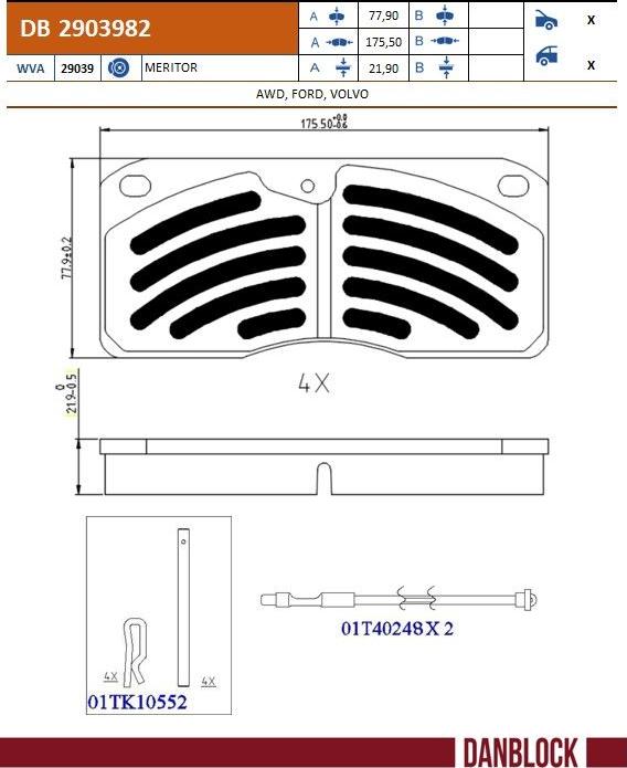 DANBLOCK DB 2903982 — Zestaw klocków hamulcowych, hamulce tarczowe