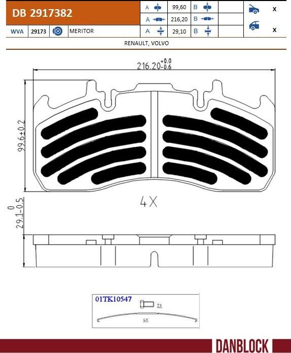 DANBLOCK DB 2917382 — Zestaw klocków hamulcowych, hamulce tarczowe