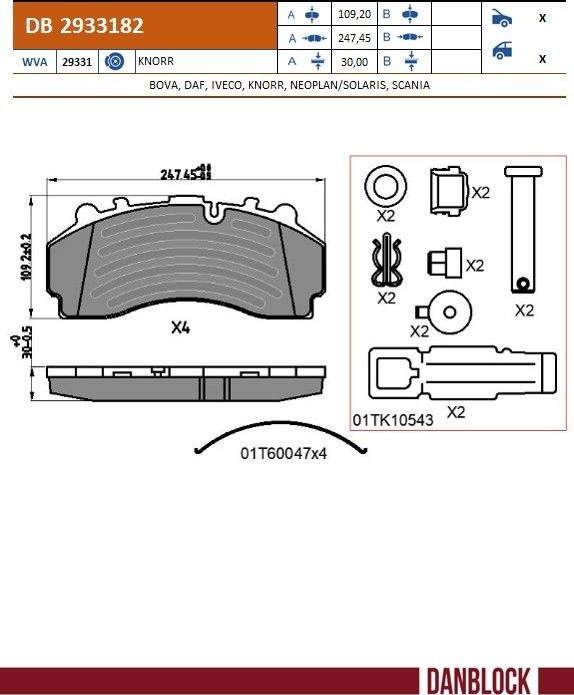 DANBLOCK DB 2933182 — Zestaw klocków hamulcowych, hamulce tarczowe