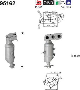 AS 95162 - KATALIZATOR TOYOTA YARIS 1.0 VVT-I 12V EURO 4