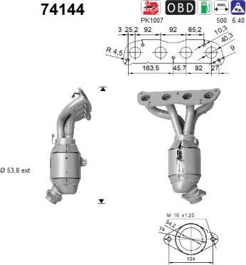 AS 74144 - KATALIZATOR NISSAN QASHQAI 2.0 DO 08.2010 X-TRAIL 2.0 07- EURO 4