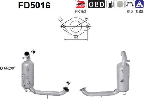 AS FD5016 — Filtr sadzy / filtr cząstek stałych, układ wydechowy