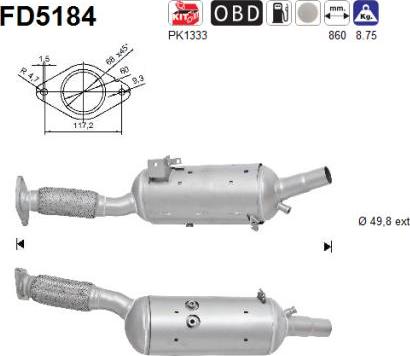 AS FD5184 — Filtr sadzy / filtr cząstek stałych, układ wydechowy
