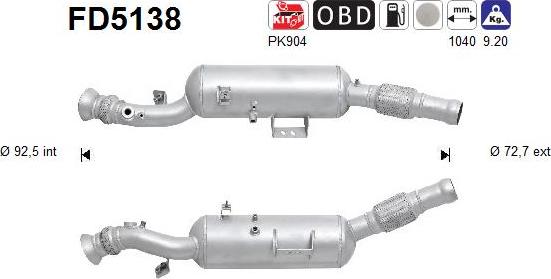AS FD5138 — Filtr sadzy / filtr cząstek stałych, układ wydechowy