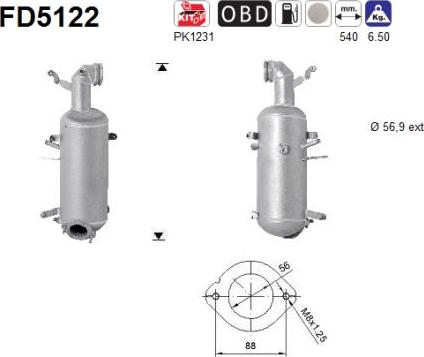 AS FD5122 — Filtr sadzy / filtr cząstek stałych, układ wydechowy