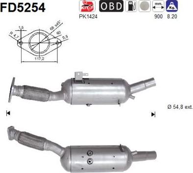 AS FD5254 — Filtr sadzy / filtr cząstek stałych, układ wydechowy