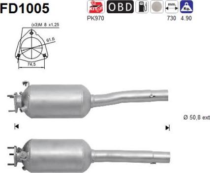 AS FD1005 - FILTR CZĄSTEK STAŁYCH DPF FIAT DOBLO 1.3M-JET EURO 4