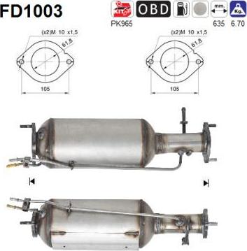 AS FD1003 — Filtr sadzy / filtr cząstek stałych, układ wydechowy