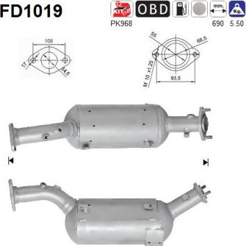 AS FD1019 - FILTR CZĄSTEK STAŁYCH DPF SUZUKI GRAND VITARA 1.9D EURO 4