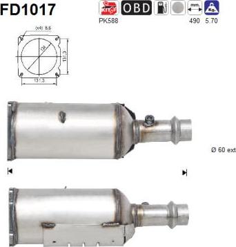 AS FD1017 - FILTR CZĄSTEK STAŁYCH DPF PEUGEOT 307 2.0HDI EURO 4
