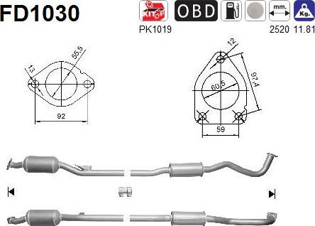 AS FD1030 - FILTR CZĄSTEK STAŁYCH DPF  KAT. MITSUBISHI OUTLANDER 2.0DI-D 06- EURO4 EURO 4