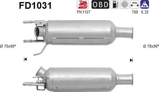 AS FD1031 - FILTR CZĄSTEK STAŁYCH DPF CITROEN C-CROSSER 2.2HDI EURO 4-5
