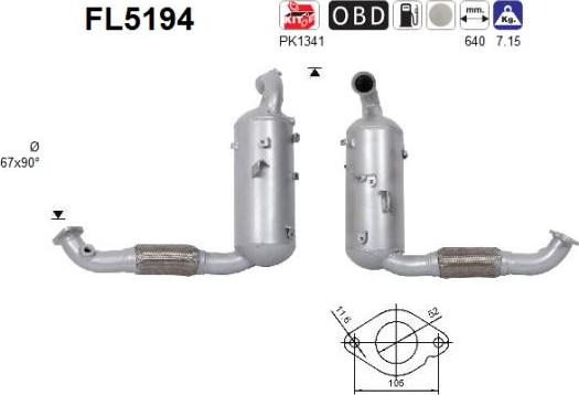 AS FL5194 — Filtr sadzy / filtr cząstek stałych, układ wydechowy
