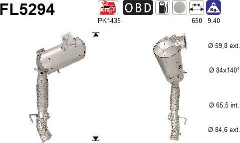 AS FL5294 — Filtr sadzy / filtr cząstek stałych, układ wydechowy