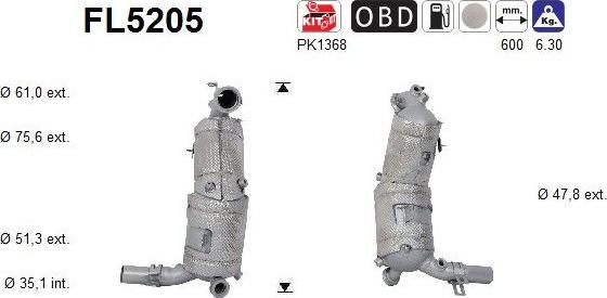 AS FL5205 — Filtr sadzy / filtr cząstek stałych, układ wydechowy