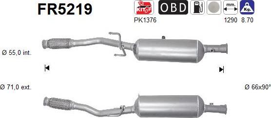 AS FR5219 — Filtr sadzy / filtr cząstek stałych, układ wydechowy