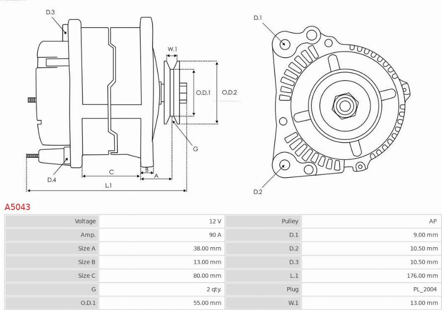 AS-PL A5043 - Alternator ładujący akumulator i zasilający instalację elektryczną pojazdu