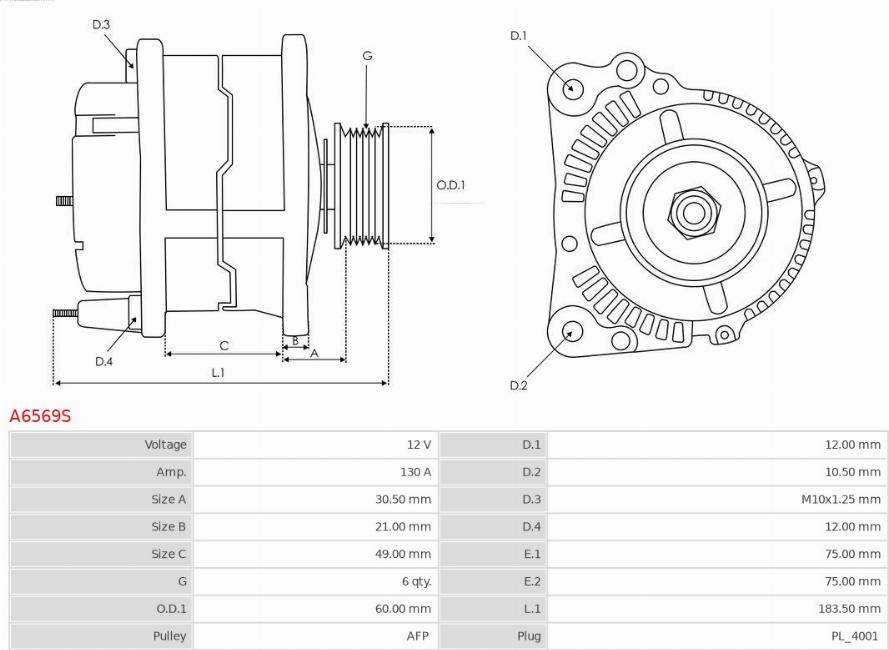 AS-PL A6569S - ALTERNATOR
