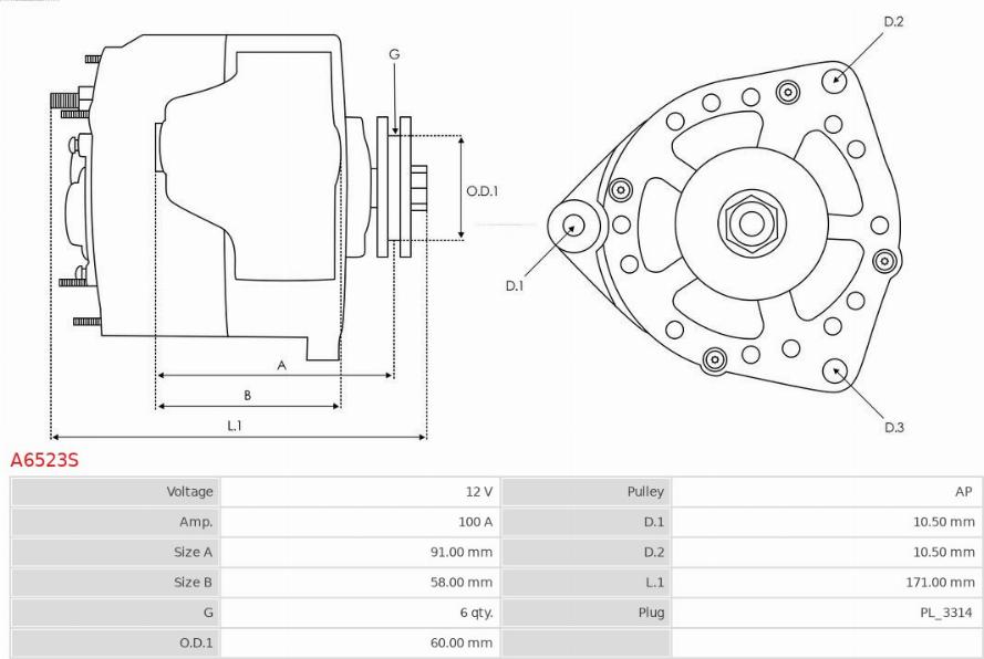 AS-PL A6523S - ALTERNATOR