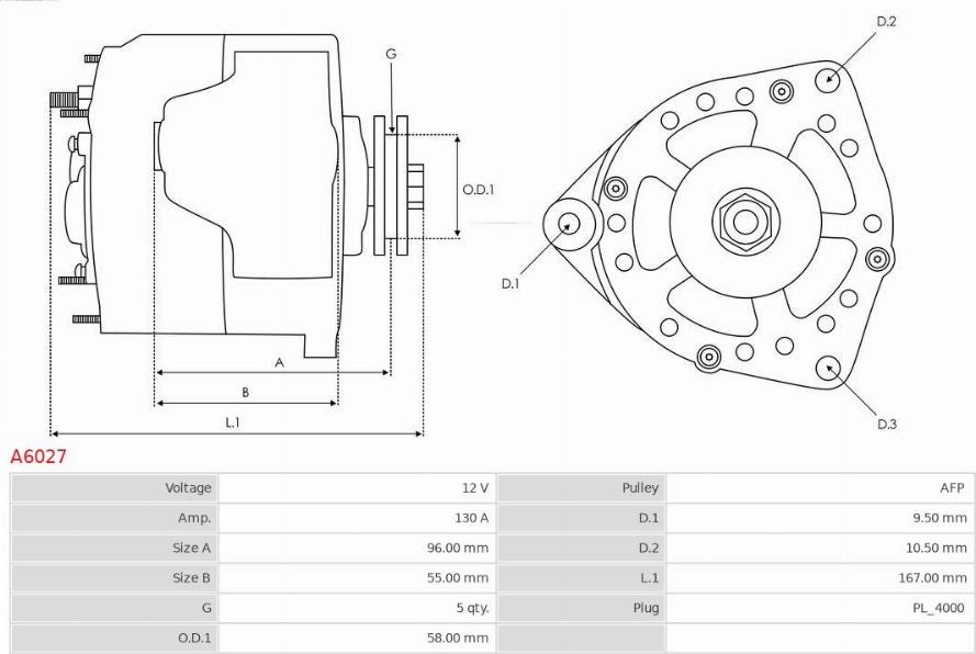 AS-PL A6027 - ALTERNATOR TOYOTA COROLLA 2.0D-4D 02-