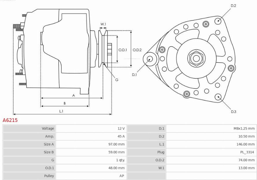 AS-PL A6215 - ALTERNATOR