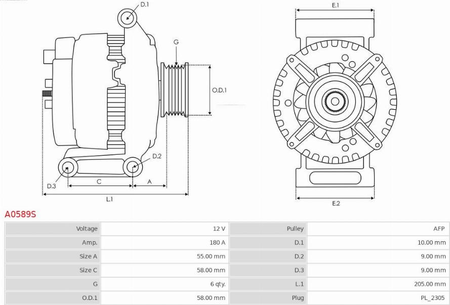 AS-PL A0589S - ALTERNATOR FREELANDER 2.0 12-       180A
