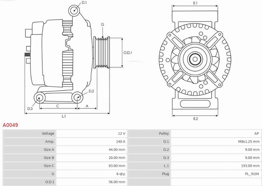 AS-PL A0049 - ALTERNATOR