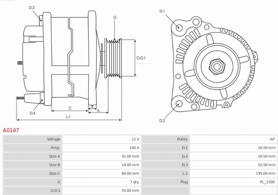 AS-PL A0147 - ALTERNATOR
