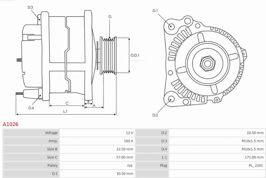 AS-PL A1026 - Alternator ładujący akumulator i zasilający instalację elektryczną pojazdu