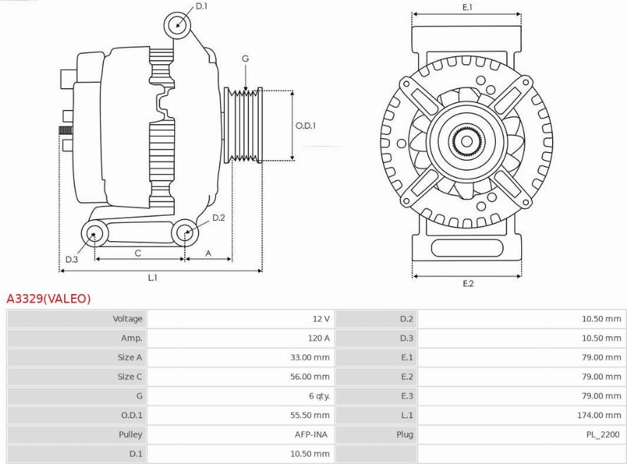AS-PL A3329(VALEO) - ALTERNATOR CAPTIVA 2.4 11-          120A