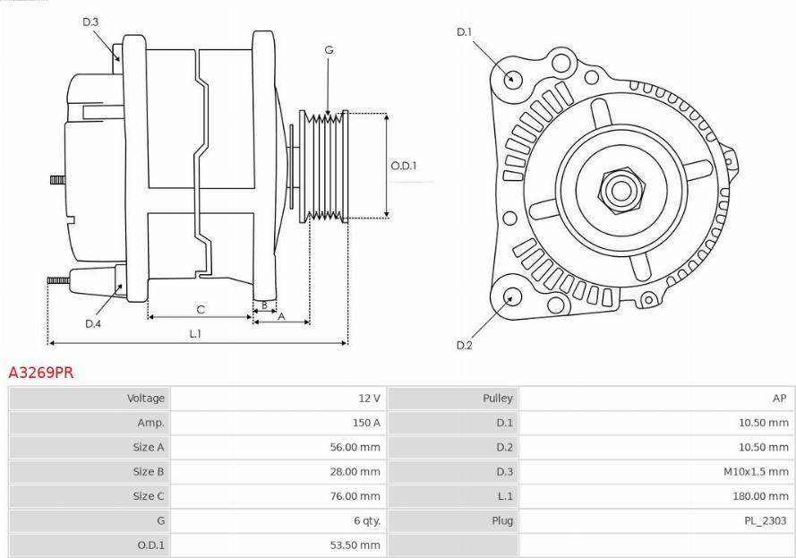 AS-PL A3269PR - ALTERNATOR