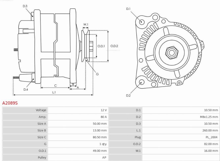 AS-PL A2089S - ALTERNATOR