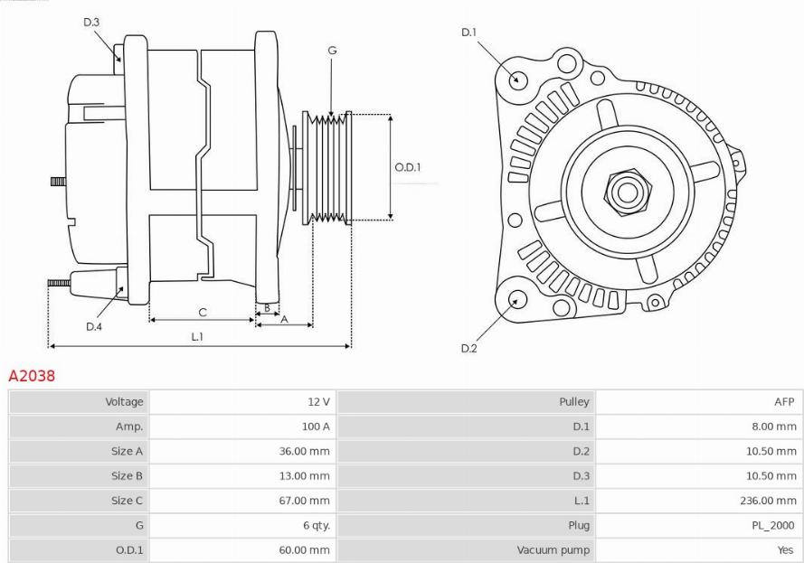AS-PL A2038 - ALTERNATOR