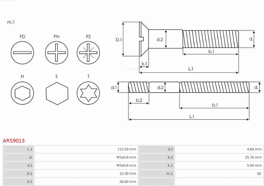 AS-PL ARS9013 - ŚRUBA OBUDOWY ALTERNATORA