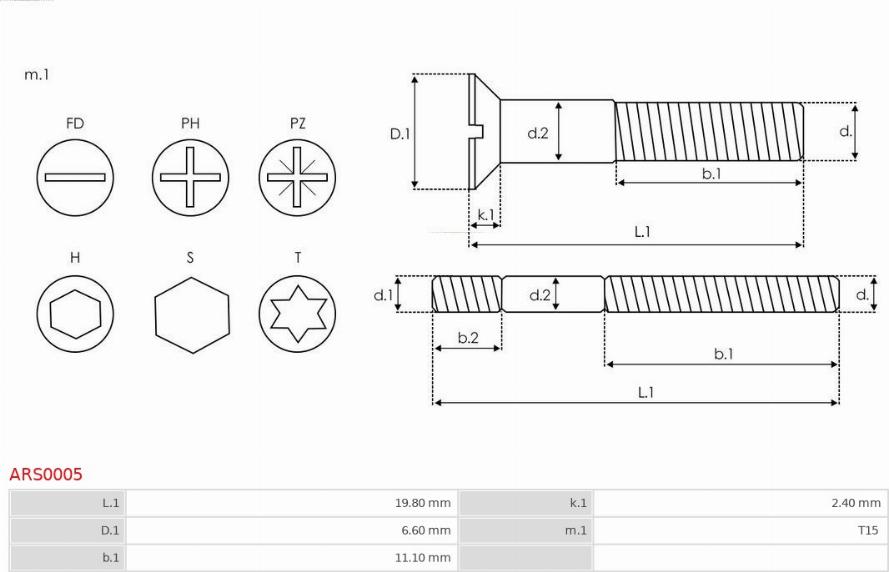 AS-PL ARS0005 - ŚRUBA POKRYWY ALTERNATORA