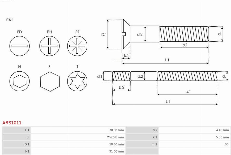 AS-PL ARS1011 - ŚRUBA OBUDOWY ALTERNATORA