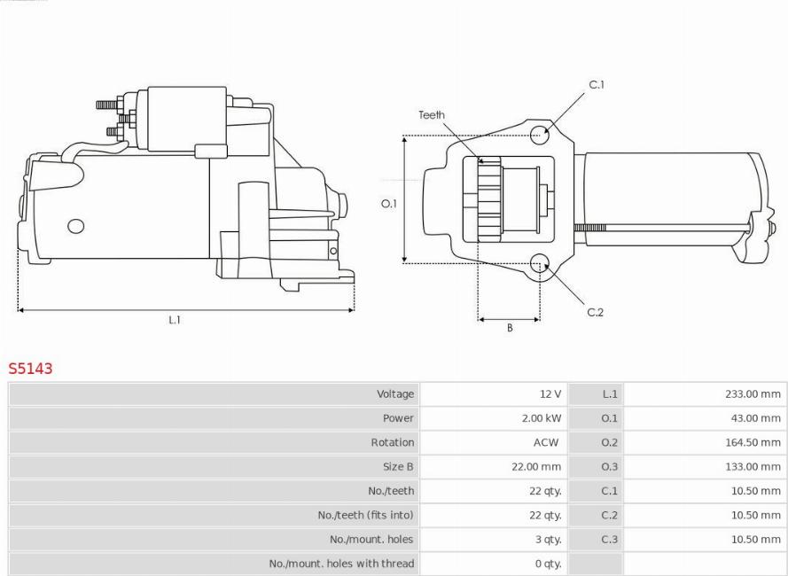 AS-PL S5143 - ROZRUSZNIK MITSUBISHI LANCER 2.0DI-D 08- -OUTLANDER