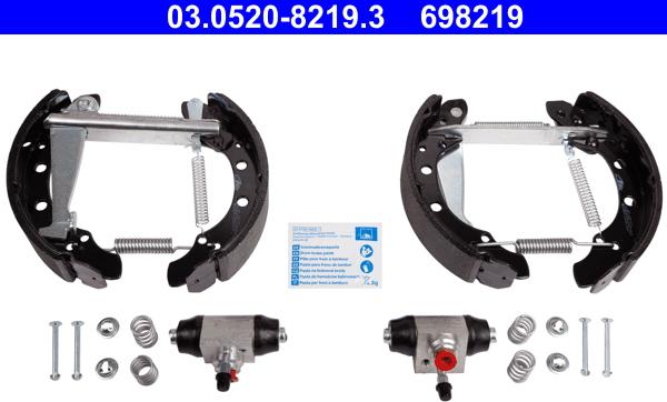 ATE 03.0520-8219.3 - ZESTAW SZCZĘK HAM. VW POLO-UP 01- KPL. Z CYLINDERKAMI CYLINERKI ALUMINIOWE 19MM