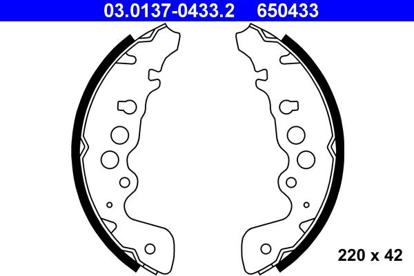 ATE 03.0137-0433.2 — Zestaw szczęk hamulcowych