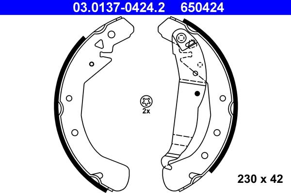 ATE 03.0137-0424.2 — Zestaw szczęk hamulcowych
