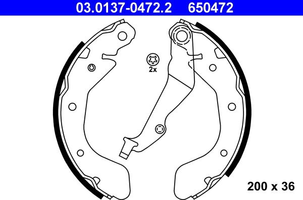 ATE 03.0137-0472.2 — Zestaw szczęk hamulcowych