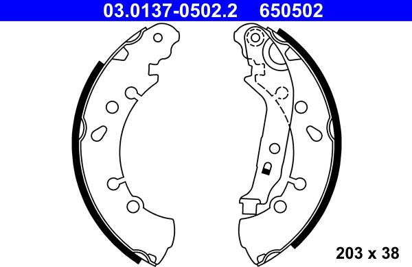 ATE 03.0137-0502.2 — Zestaw szczęk hamulcowych