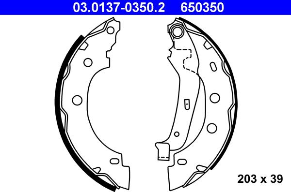 ATE 03.0137-0350.2 — Zestaw szczęk hamulcowych