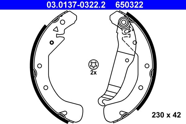 ATE 03.0137-0322.2 — Zestaw szczęk hamulcowych