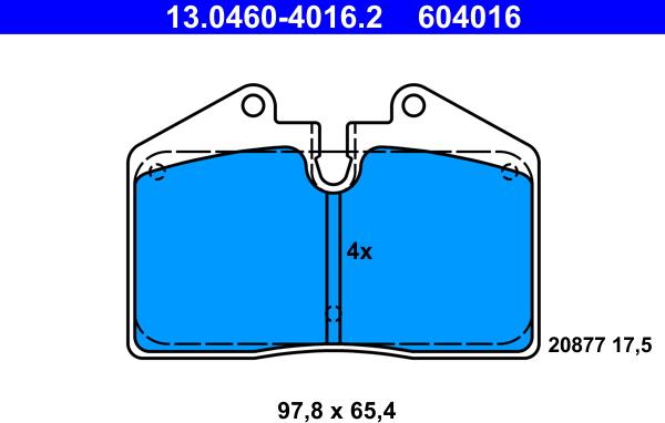 ATE 13.0460-4016.2 — Zestaw klocków hamulcowych, hamulce tarczowe