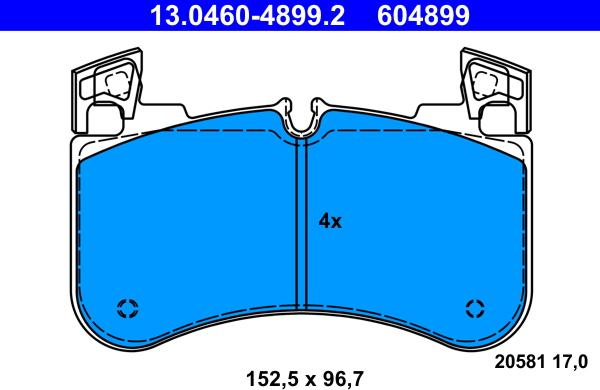 ATE 13.0460-4899.2 — Zestaw klocków hamulcowych, hamulce tarczowe