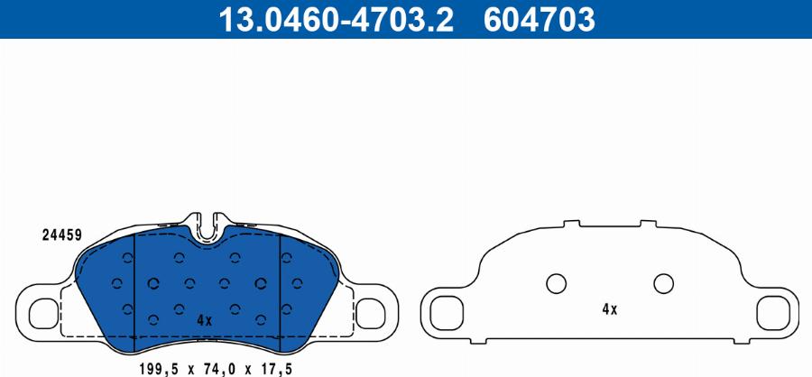 ATE 13.0460-4703.2 — Zestaw klocków hamulcowych, hamulce tarczowe