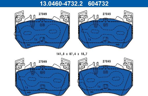 ATE 13.0460-4732.2 — Zestaw klocków hamulcowych, hamulce tarczowe