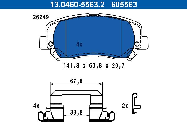 ATE 13.0460-5563.2 — Zestaw klocków hamulcowych, hamulce tarczowe